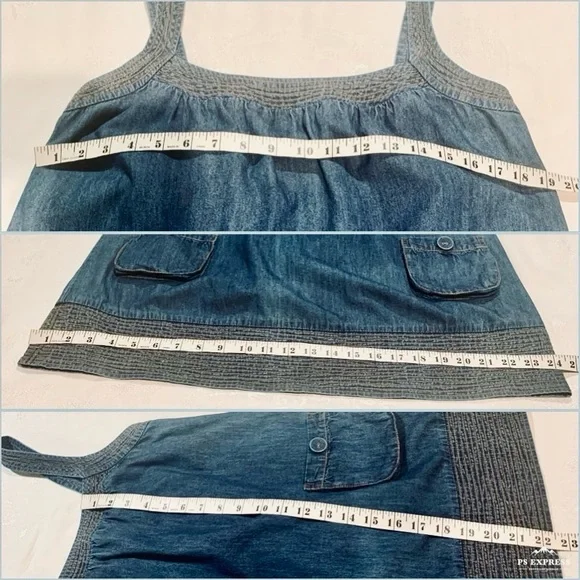 Forever 21 Denim Smock Tunic Top Multi-Row Stitching Detail & Pockets MED EUC - Picture 6 of 6